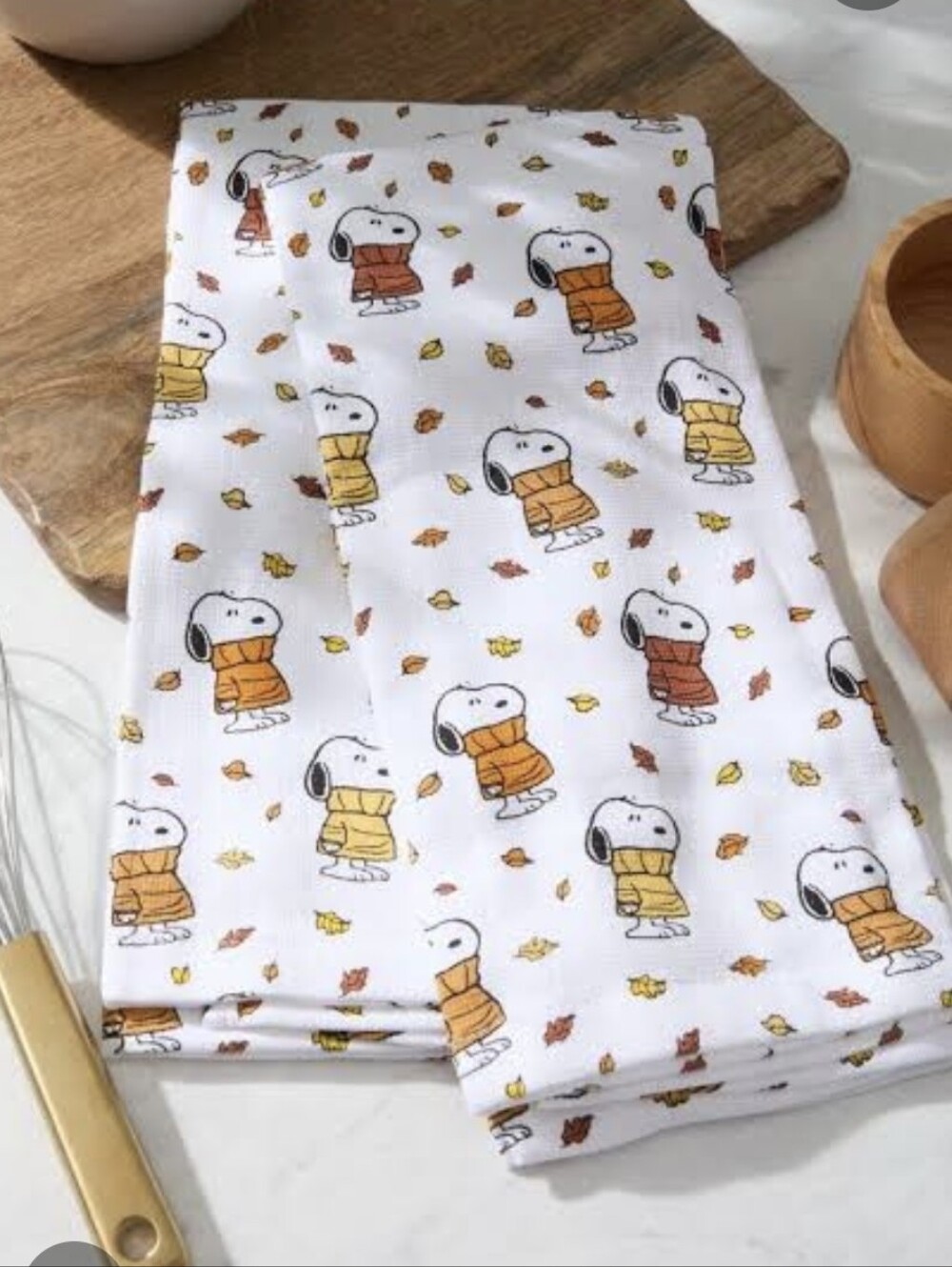 Peanuts Kitchen Towel Set with Snoopy Fall Colors Orange And Yellow Leaves